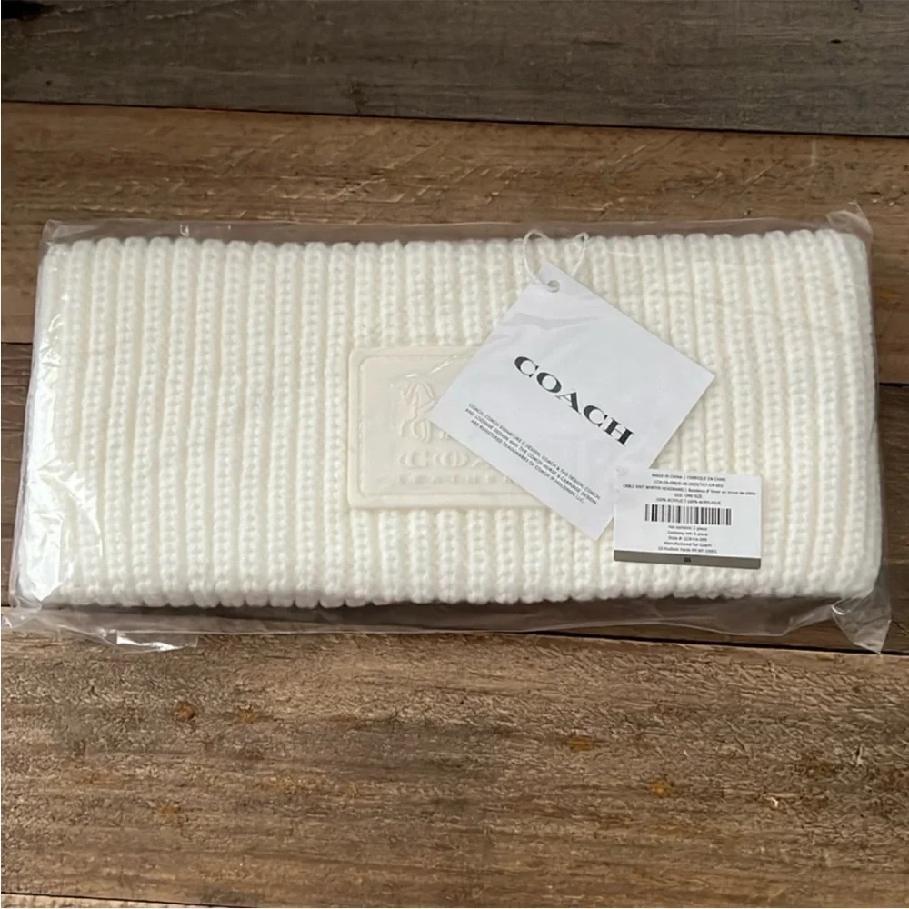 COACH Cable Knit Winter White Headband NWT